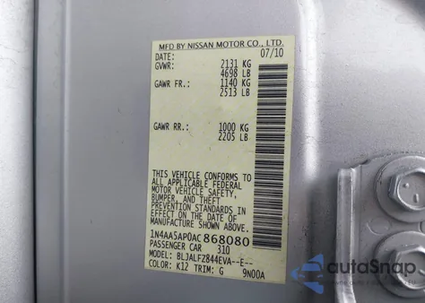 2010 Nissan Maxima 3.5 Sv from USA, damaged, VIN 1N4AA5AP0AC868080